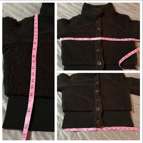 Black Sherpa Button Down Bomber Jacket- HYFVE - Picture 12 of 12